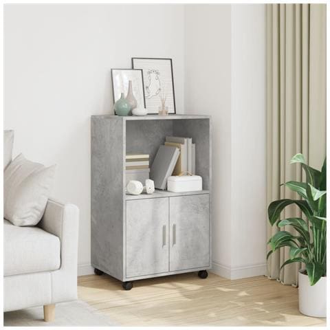 Mobiletto Con Ruote Grigio Cemento 55x40x91 Cm In Truciolato - Foto 1