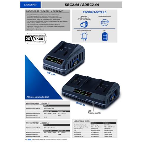 Doppio Caricabatteria 20v Per Batterie 2.0/4.0 Ah Serie Ixes Sdbc2.4a - Foto 3
