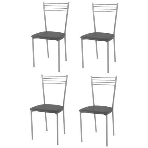 Set 4 Sedie Modello Elena Per Cucina Bar E Sala Da Pranzo, Robusta Struttura In Acciaio Verniciato Alluminio, Seduta In Finta Pelle Grigio Scuro - Foto 1