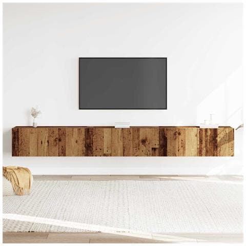 Set Mobile Tv 3 Pz Montato A Parete Legno Antico In Truciolato - Foto 3