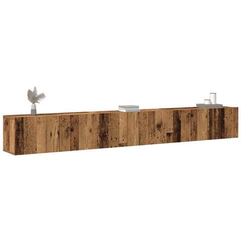 Set Mobile Tv 3 Pz Montato A Parete Legno Antico In Truciolato - Foto 1