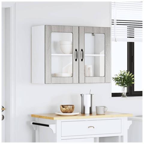 Pensile Da Cucina Con Porta In Vetro Lucca Grigio Sonoma - Foto 3