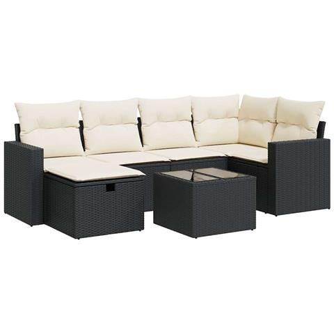 Set Divani Da Giardino Con Cuscini 7pz Nero Polyrattan - Foto 2