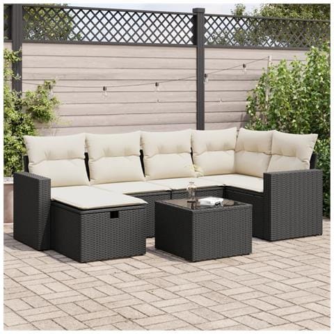 Set Divani Da Giardino Con Cuscini 7pz Nero Polyrattan - Foto 1