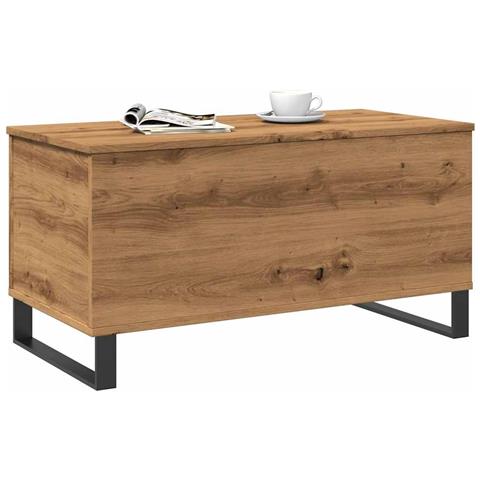 Tavolino Salotto Rovere Artigianale 90x44,5x45 Cm In Truciolato - Foto 3