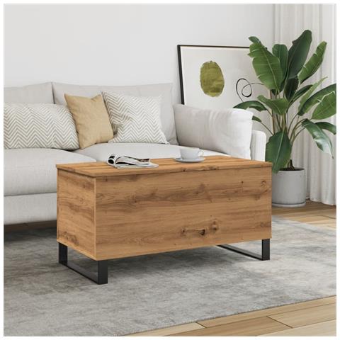 Tavolino Salotto Rovere Artigianale 90x44,5x45 Cm In Truciolato - Foto 1