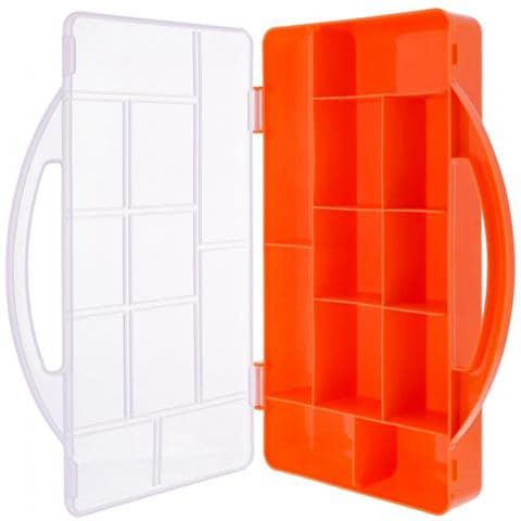 Box Portaminuteria, Plastica Trasparente. 271x186x40mm, 11 Slot, Arancio - Foto 1