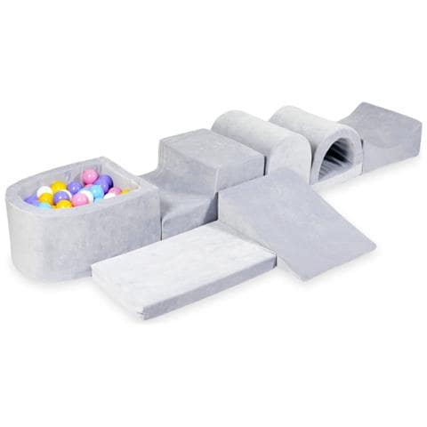 Grootste Foam Speelset Met Microzwembad Fluweel Zacht Lichtgrijs Met Ballen 100 Stuks (lichtblauw, Geel, Geme Leerd, Poederroze, Wit) - Foto 1