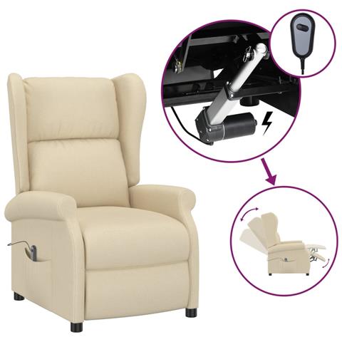 Poltrona Ad Ala Reclinabile Elettrica Crema In Tessuto - Foto 1