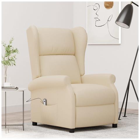 Poltrona Ad Ala Reclinabile Elettrica Crema In Tessuto - Foto 8