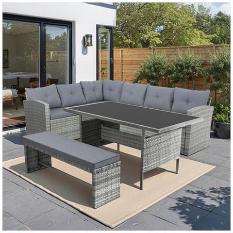Moorea Mobili Da Giardino 8 Posti Con Divano Angolare In Resina Intrecciata Grigio - Foto 1