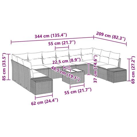 Set Divano da Giardino 11 Pezzi con Cuscini Nero Rattan Sintetico - Foto 9