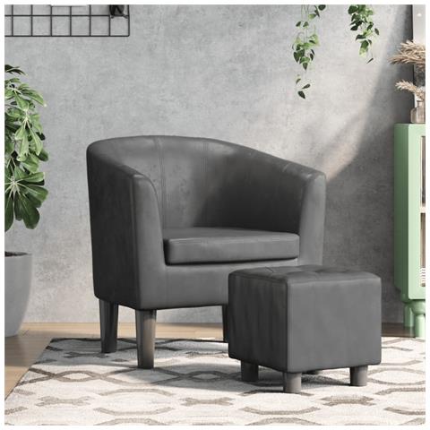 Poltrona a Pozzetto con Poggiapiedi Grigia in Similpelle - Foto 2