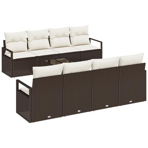 Set Divano da Giardino  9 Pezzi con Cuscini Rattan Marrone, Divano da Giardino  2 Posti con Cuscini Rattan Marrone - Foto 1