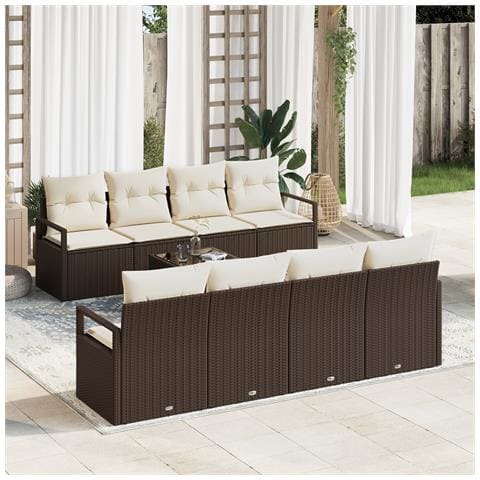 Set Divano da Giardino  9 Pezzi con Cuscini Rattan Marrone, Divano da Giardino  2 Posti con Cuscini Rattan Marrone - Foto 2