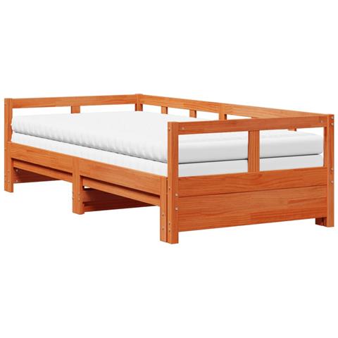 Divano Letto con Rotelle e Materasso Marrone Cera 90x190cm Pino - Foto 1