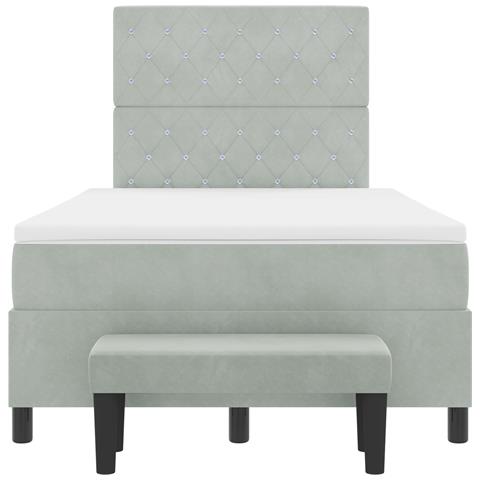 Letto a Molle con Materasso e Panca Grigio Chiaro 120x200 cm Velluto - Foto 9