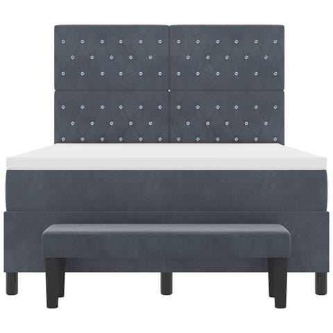 Letto con Box Spring e Materasso & Panca Grigio Scuro 140x200 cm Velluto - Foto 9
