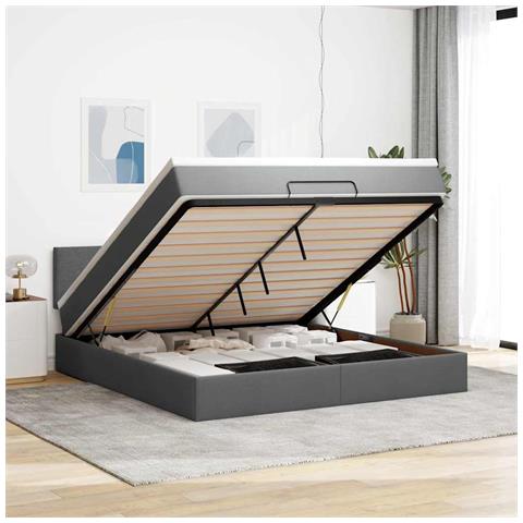 Struttura Letto Pouf con Materasso 160x200 cm in Tessuto - Foto 2