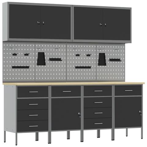 Set di 10 pezzi di armadietti e pannelli pegboard  in MDF e Metallo Nero - Foto 1