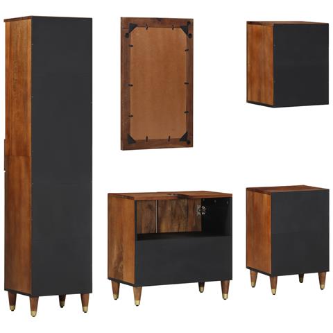 Set di Mobili per Bagno  da 5 Pezzi in Legno Massello di Mango, Armadio per Lavabo da Bagno  62x33x58 cm Legno Massello di Mango, Specchio da Bagno  50x70x3 cm Legno Massello di Mango, Credenza  38x33x160 cm Legno Massello di Mango, Armadio da Bagno  38x3 - Foto 9