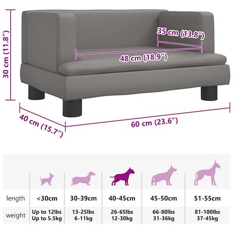 Lettino per Cani Grigio 60x40x30 cm in Similpelle - Foto 7