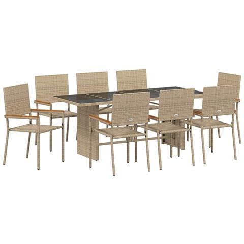 Set da Pranzo per Giardino 9 pcs Beige 190 x 80 x 75 cm - Foto 1