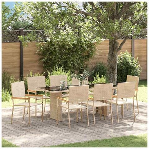 Set da Pranzo per Giardino 9 pcs Beige 190 x 80 x 75 cm - Foto 2