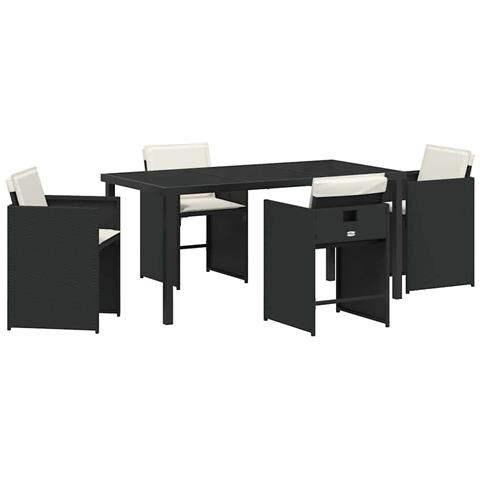 Set da Pranzo per Giardino con cuscino 5 pcs Nero Poly Rattan - Foto 1