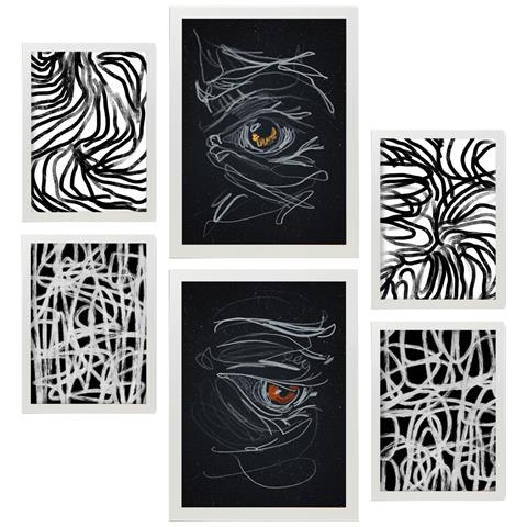 Set Di 6 Stampe Pennellate Frenetiche In Dipinti Decorativi Astratti Estetici Di Amanti Per Il Tuo Soggiorno, Camera Da Letto, Casa A3 & A4 Cornice Bianca - Foto 1