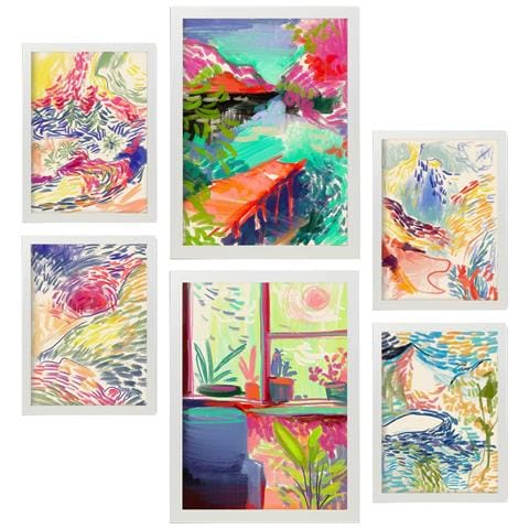 Set Di 6 Stampe L'essenza Della Natura In Sfondi Astratti Dipinti Decorativi Estetici Per Il Tuo Soggiorno, Camera Da Letto, Casa A3 & A4 Cornice Bianca - Foto 1