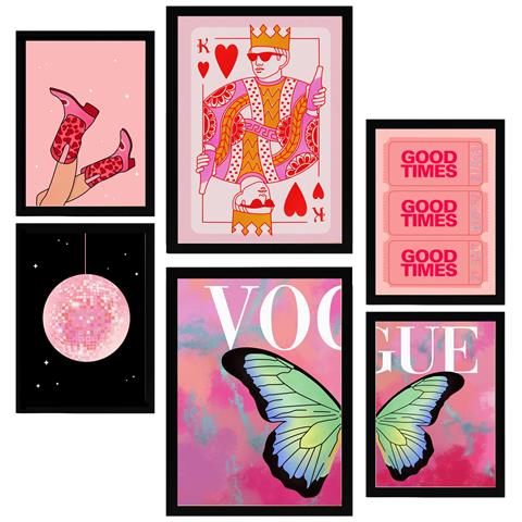 Set Di 6 Stampe Illustrazioni Di Dipinti Decorativi Di Arte Moderna Per Donne Incorniciate Con Illustrazioni Per Le Pareti A3 & A4 Cornice Nera - Foto 1