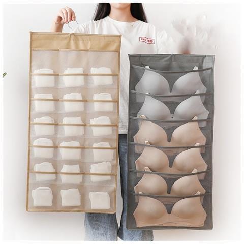 Organizzatore Sospeso In Tessuto Non Tessuto Per Biancheria Intima Con 15 Tasche (5 Anteriori + 10 Posteriori) Beige - Foto 3