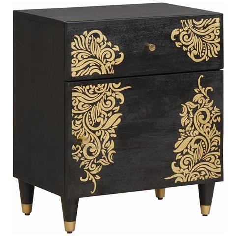 Comodino con porta Nero 50 x 33 x 60 cm Legno di mango massello - Foto 1