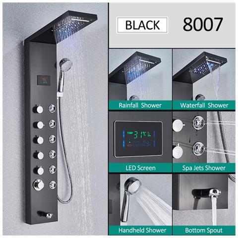 Pannello doccia, Blackswan, tipo M8007, modello nero con bocca, display digitale, LED e funzioni SPA, dimensioni 126 cm - Foto 2