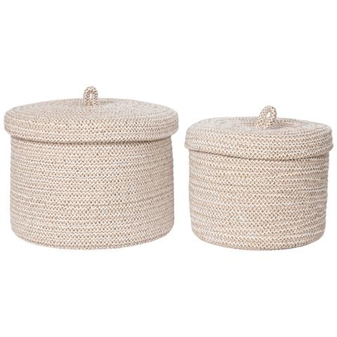 Set 2 Cestini Rotondi Con Coperchio In Cotone Sebal — Beige Naturale - Foto 1