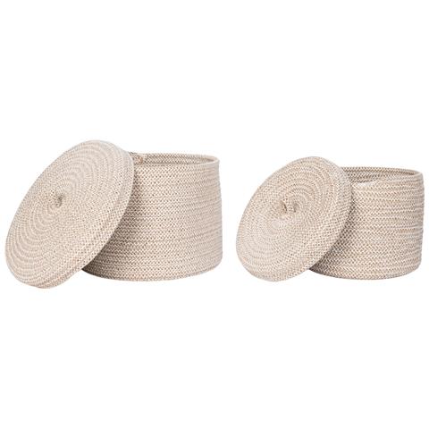 Set 2 Cestini Rotondi Con Coperchio In Cotone Sebal — Beige Naturale - Foto 2
