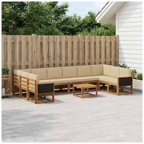 Set di divani da esterno con cuscino 11 pcs Naturale e Beige - Foto 2