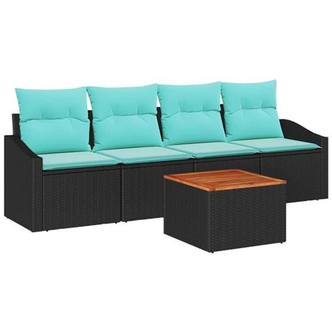Set Divano da Giardino con cuscino 5 pcs Nero polyrattan - Foto 1