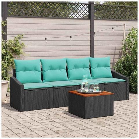 Set Divano da Giardino con cuscino 5 pcs Nero polyrattan - Foto 2