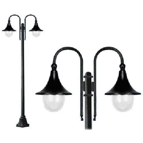 Lampione per esterno a bracci 2 luci da giardino nero - Foto 1