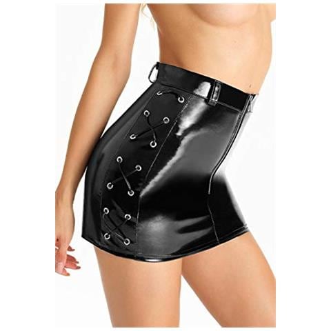 Sk055 - Minigonna In Vernice Elastica Nero Xl - Foto 2