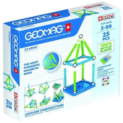 Geomag Classic-25 Pezzi-costruzioni Magnitiche Per Bambini-linea Green-100% Plastica Riciclata, Multicolore, 275 - Foto 2