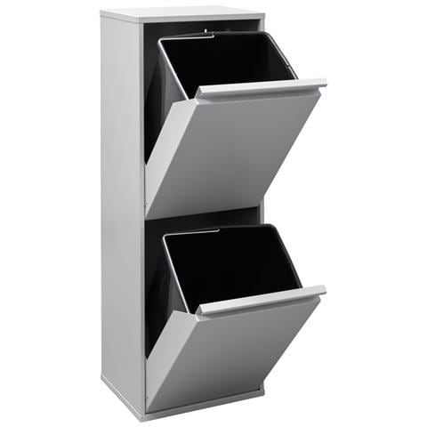 Basic Cr202-b Pattumiera Per Raccolta Differenziata, 2 Secchi, Mobile D'acciaio Per Differenziata, 2 X 17 L (34 L), Grigio Chiaro - Foto 2