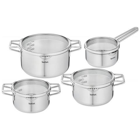 H852s855 Nordica Lotto 8 Parti In Acciaio Inossidabile Da 16 Cm Panna + 18/20/24 Cm Dams + Coperchio Di Vetro - Tutte Le Luci Inclusa L'induzione - Foto 1