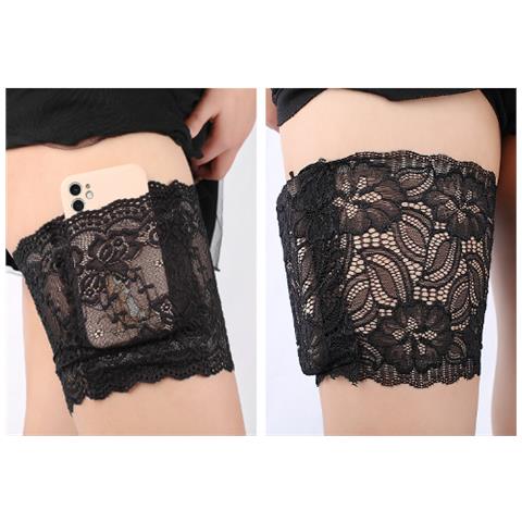 Giarrettiera In Pizzo Con Tasca Nero 58-65 Cm - Foto 2