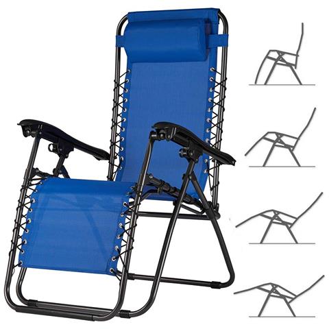 Sedia Da Giardino Poltrona Relax Pieghevole Gravita Zero Acciaio Texilene Blu - Foto 1