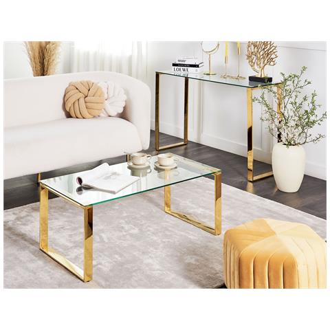 Tavolino Da Caffè Tilon Vetro Temperato Oro - Foto 1