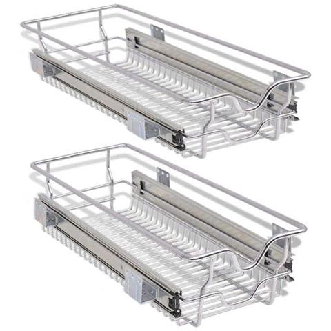 Set 2 Cassetti Cassetto Telescopico Cucina 30cm Cestello Estraibile Salvaspazio - Foto 1