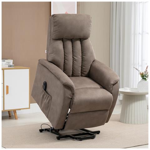 Poltrona Alzapersona Reclinabile 150° Max Con Telecomando E Poggiapiedi, 75x93x110 Cm, Marrone - Foto 2